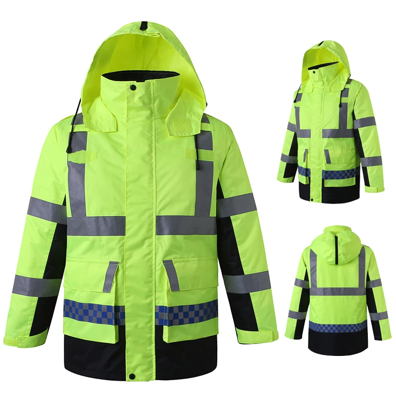 EN471 High visibility safety reflective rain jacket winter parka with reflective tapesin Safety
