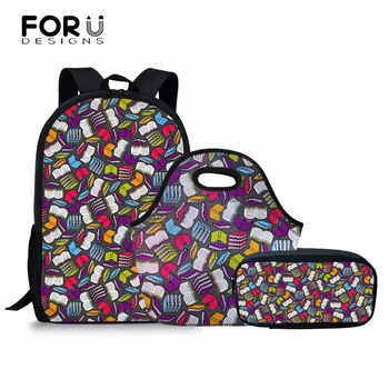 

FORUDESIGNS Books Pattern Women Backpack Set Children School Bags For Teenager Girls Boys Backpacks Rugtas Mochila Escolar Kids
