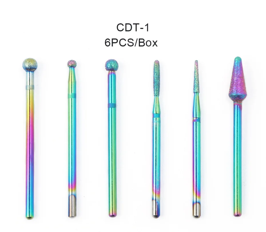 10 шт. сверла для ногтей алмазные твердосплавные фрезы с радужным покрытием Электрический Маникюрный станок набор сверл с Чехол LA1512
