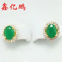 18 K Золотые натуральные изумрудные серьги-гвоздики