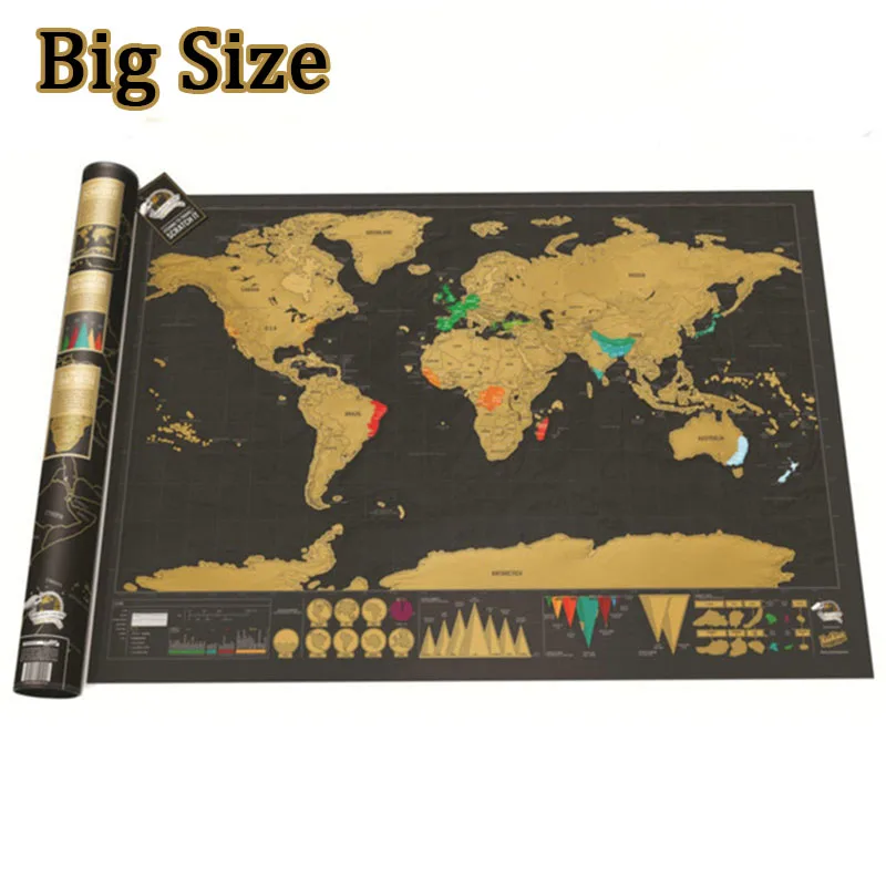 

Big Size Scratch Map Scratch Off World Travel Map Poster Copper Foil Wall Sticker With Cylinder Packing
