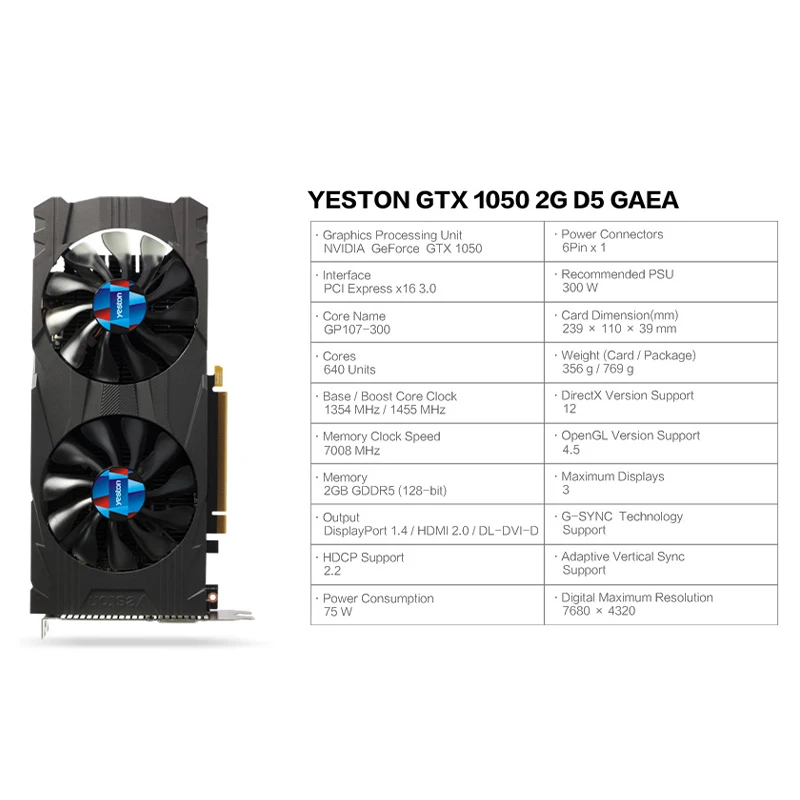 Yeston GeForce GTX 1050 GPU 2 GB GDDR5 128 бит игровой настольный компьютер ПК поддерживает видео