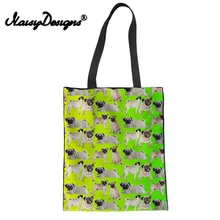 Бесшумный дизайн 3D принт с Мопсом Холст Большая женская хозяйственная Льняная сумка сумки продуктовые сумки кошелек эко складная тележка для покупок