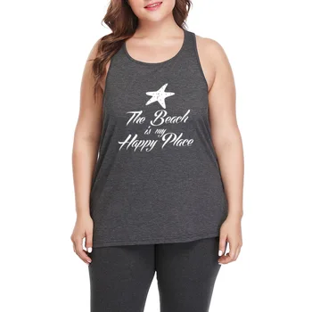 

The BEACH Is My Happy Place Plus Size Workout Casual Tank Tops Womens