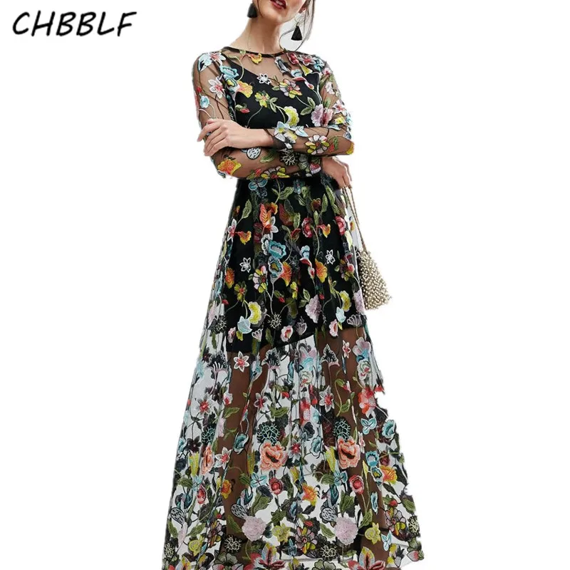 

Spring New European Heavy Embroidery Ladies Dress Loose Print Bohemian Vintage Vestidos A8457