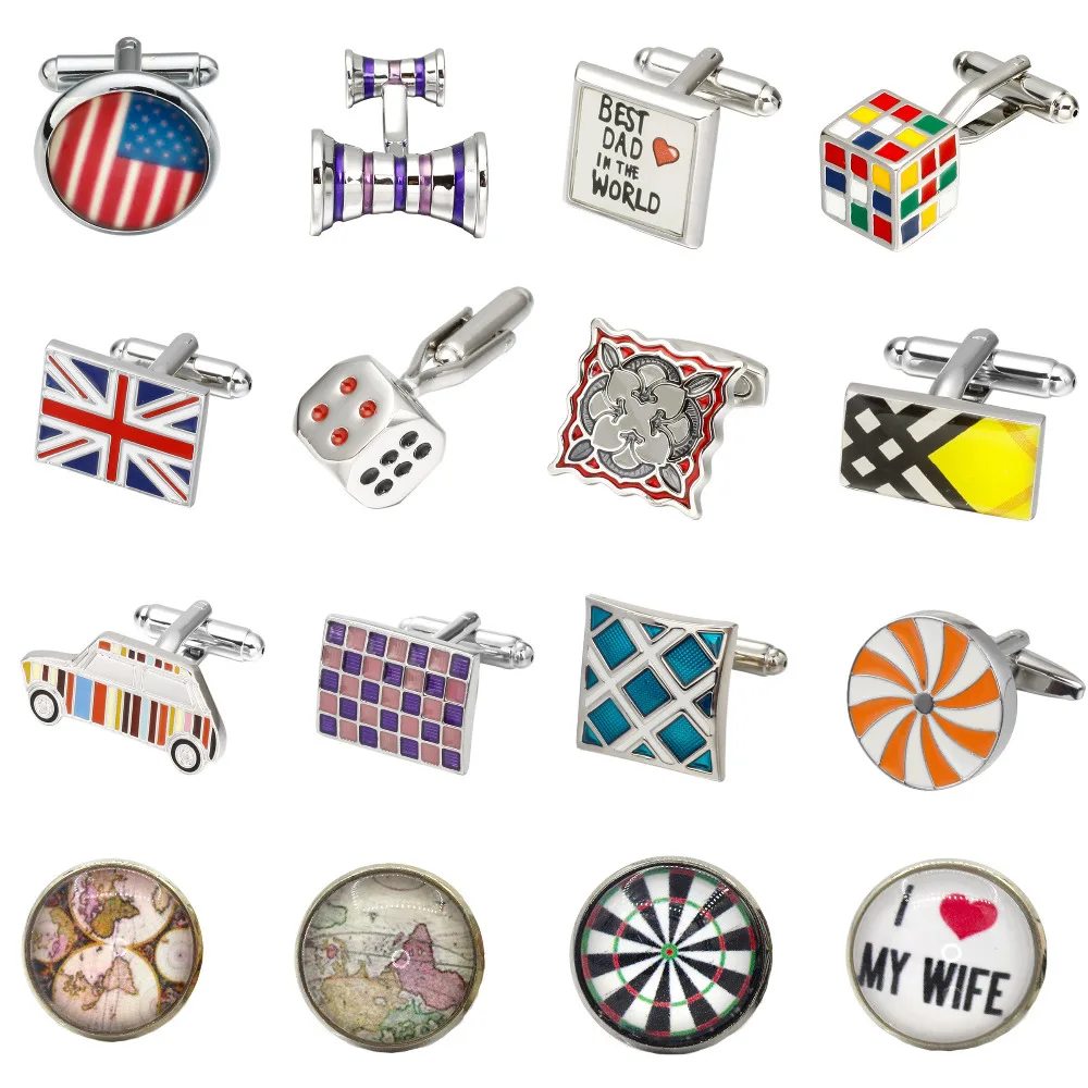 

MeMolissa Big promotion !!! Colorful Cufflinks Round / Square / Cube / Car Design Copper Material Fashion Cufflinks for Men's