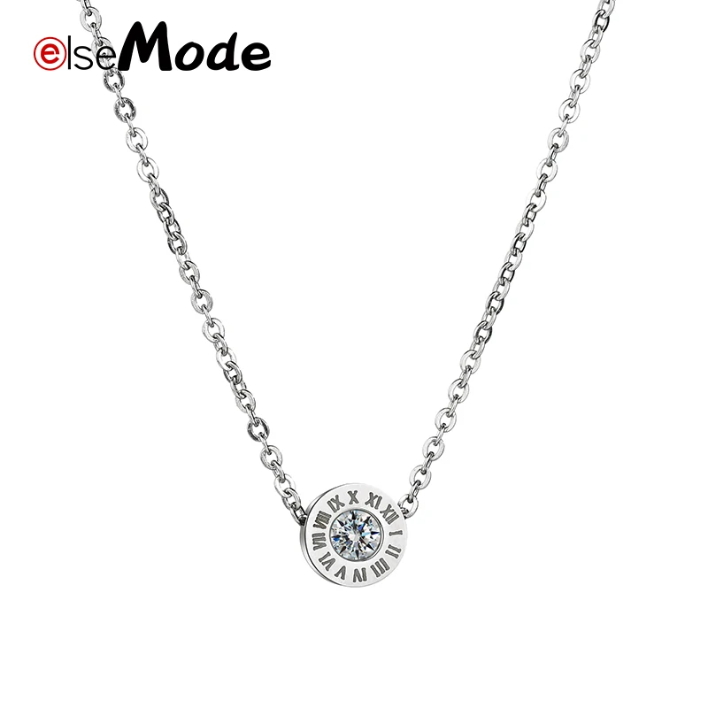 ELSEMODE мини чокер с римскими цифрами и кулоном из фианита класса ААА серебряное
