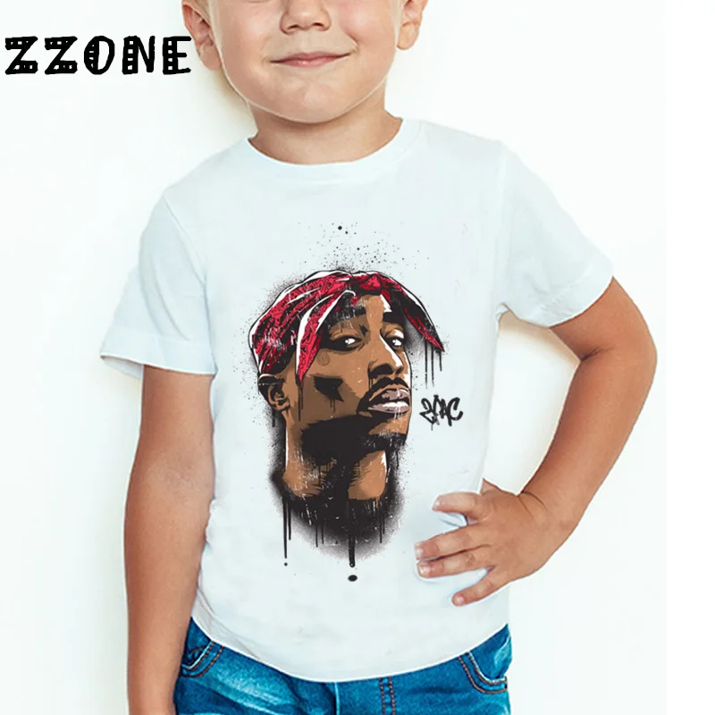 Детская футболка в стиле хип-хоп с принтом «Тупак 2 ПАК» Повседневная футболка для малышей летние топы с короткими рукавами для мальчиков и девочек HKP287