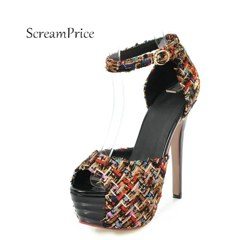 

Sexy Thin High Heel Platform Peep Toe Sandals Fashion Buckle Cover Heel Mixed Colors Party Summer Shoes Women Black White
