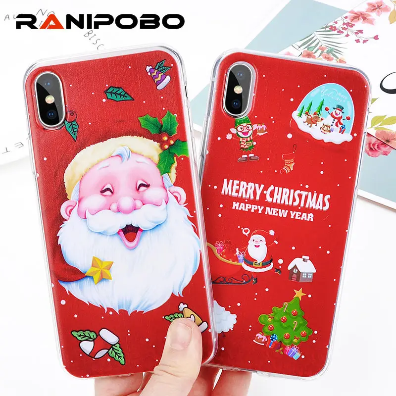 

Lovely Santa Claus Christmas Phone Case For iphone X XS XR XS Max 7 6 6S 8 Plus Case Cute Cartoon Painted Cover Soft Cases Gift