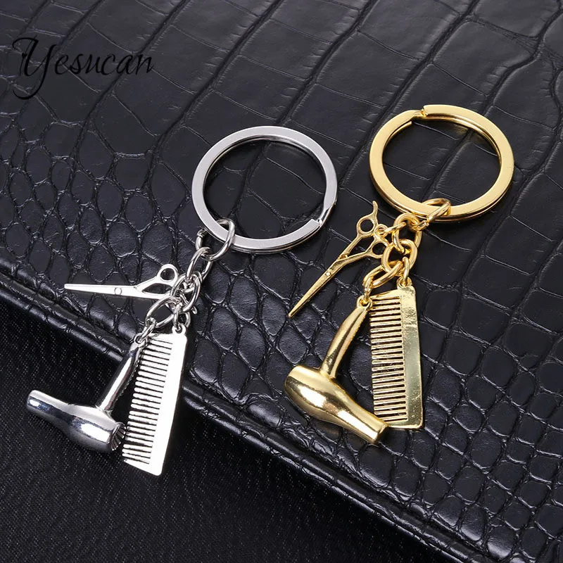Male handmade keychain Scissors hair dryer comb keyring Bag Charm Salon Creative Gift Keychain Box Key chain&Key Chain Creative