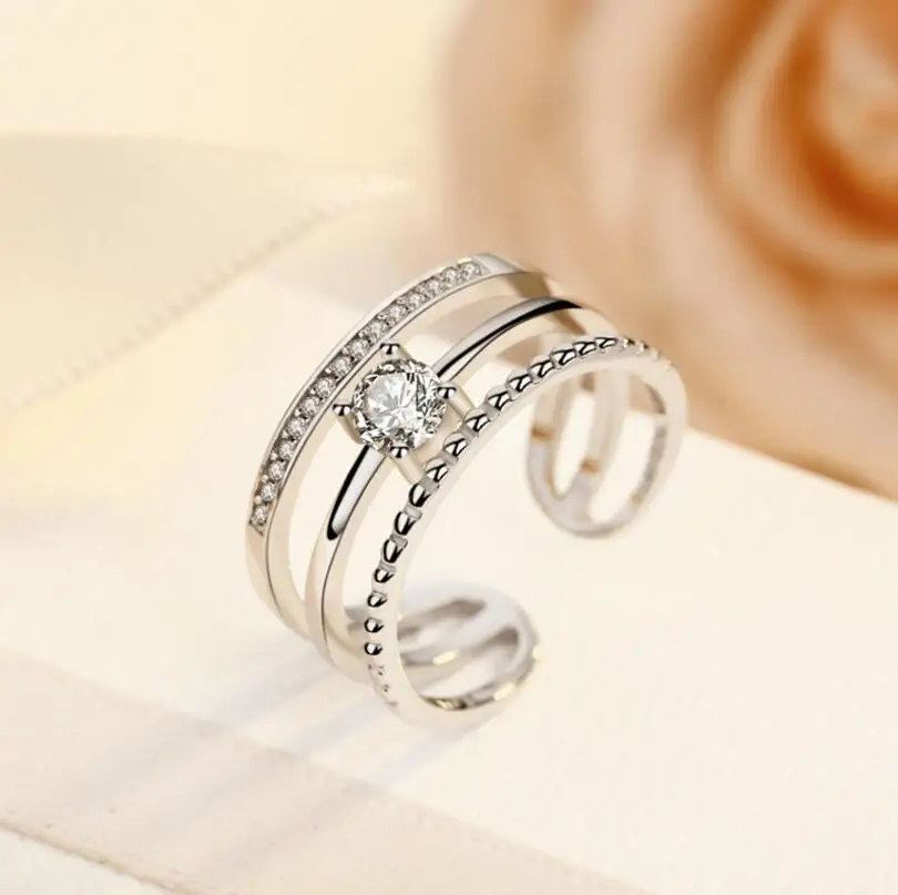Anenjery трендовые корейские стильные 925 пробы серебряные Многослойные Свадебные Кольца для женщин сверкающий Циркон Кристалл открытие кольцо S-R239
