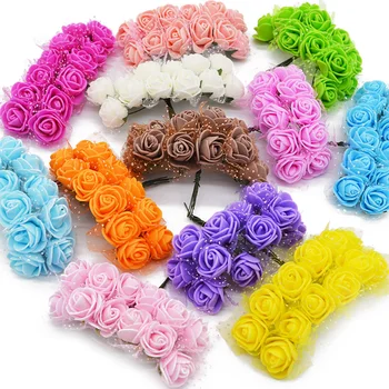 36 72 144pcs Mini Foam Rose Artificial Flowers For Home Wedding Car Decoration DIY Pompom Wreath