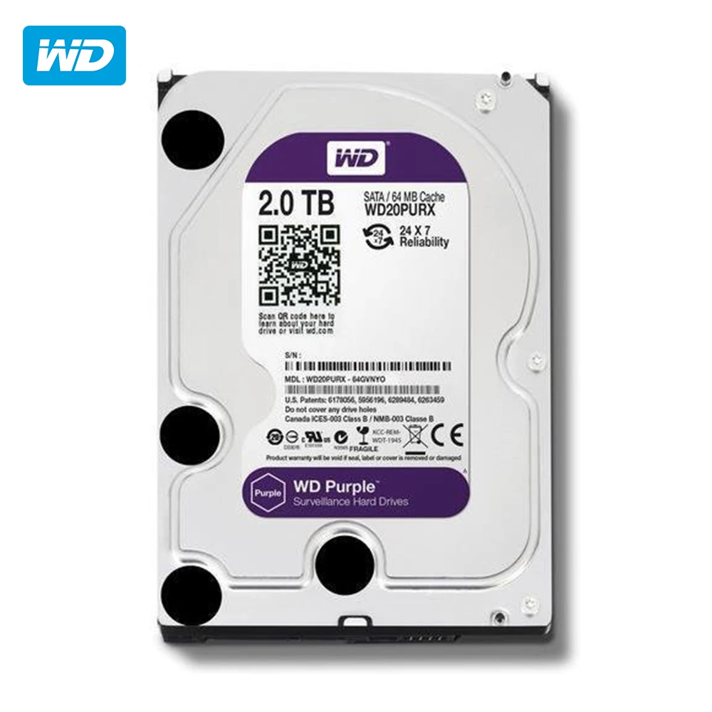 Western Digital Purple-2 ТБ Внешние жесткие диски (Serial ATA III 3,5 об./мин., система наблюдения 5400 ") фиолетовый