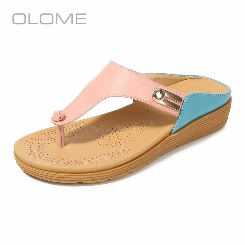 

OLOME summer new personality wild Retro wind Simple beach wear thick-soled flip-flops slippers women Female Large size35-41