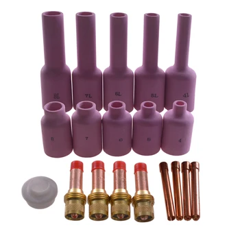 

TIG Long Gas Lens Collet Long Alumina Cup Nozzles Kit Fit WP 17 18 26 TIG Welding Torch Accessories Consumables 19pcs
