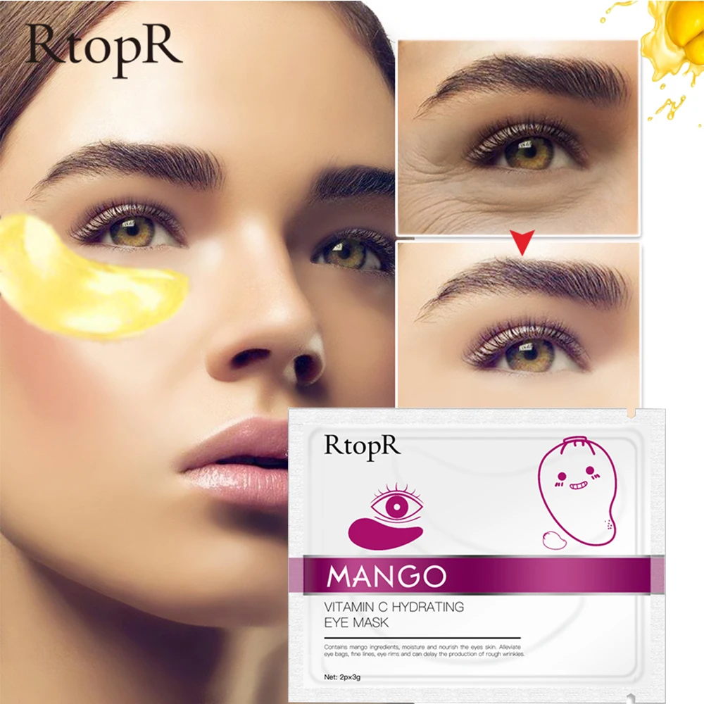 RtopR 10Pairs Mango Vitamin C Hydrating Eye Mask Anti Wrinkle Eye Patches Dark Circles Remover Face Skin Care Sheet Masks TSLM2