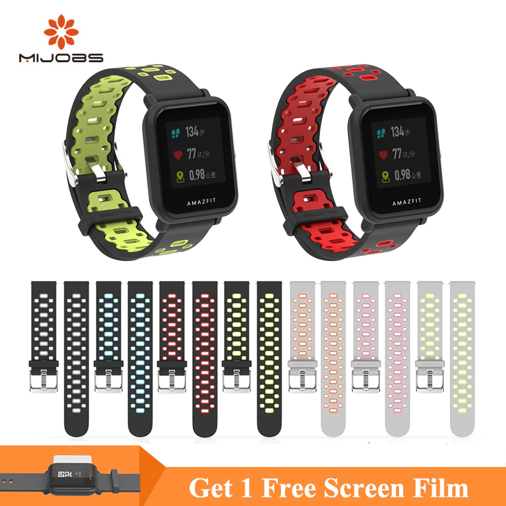 Mijobs 20 мм ремешки для Xiaomi Huami Amazfit Bip силиконовые на запястье BIT PACE Lite Youth Correa |