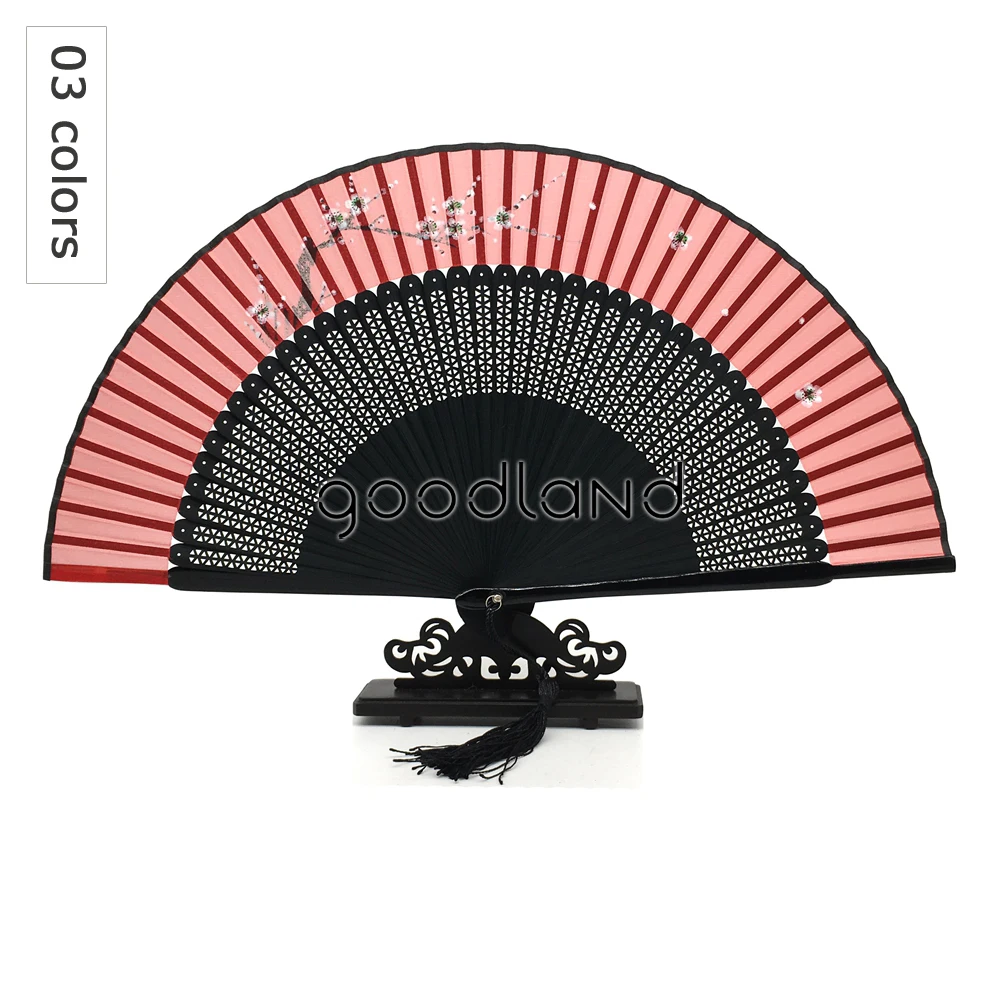  Wholesale Free Shipping 50pcs Bamboo & Raw Silk Fan Hollow Out Wintersweet Floral Red Hand Folding  - 32846004744