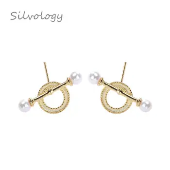 

Silvology 925 Sterling Silver Olivet Buckle Stud Earrings Gold Creative Design Texture Elegant Earrings For Women Fine Jewelry
