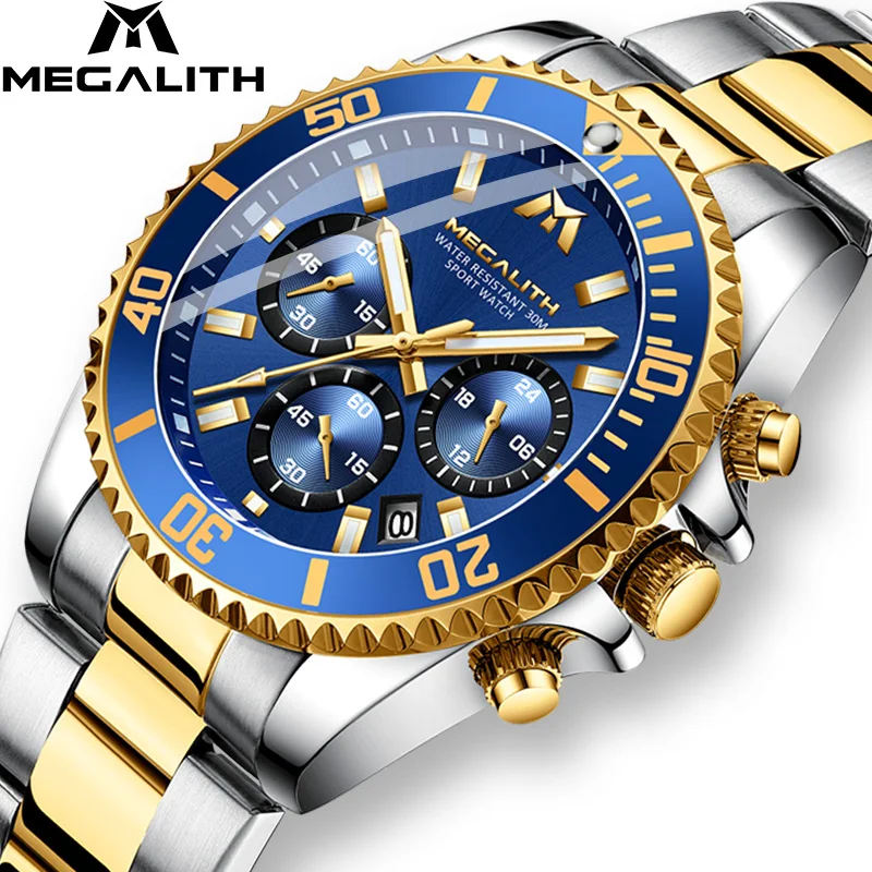 Economici MEGALITH Mens Orologi di Lusso di Sport del Cronografo Impermeabile Analogico 24 Ore Data Uomini Della Vigilanza Del Quarzo Acciaio Pieno Orologi Da Polso Orologio
