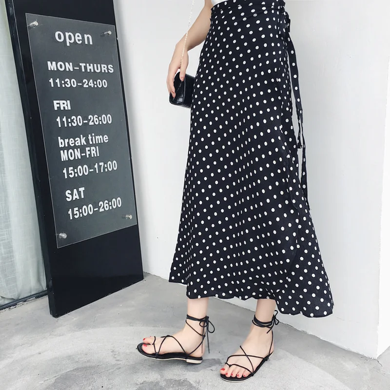 

2019 Fashion Summer Womens High Waist A Line Wave Dot Full Hips Retro Ankle-Length Skirt Plus Size Skirt Faldas Mujer Moda
