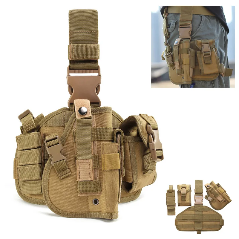 Bolsa de Caça Militar Tático Gota Perna Bolsa Multifuncional Combinação Pistola Coldre Cabide Camuflagem Bolsos Pacote Coxa