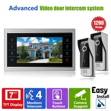 Homefong 7 Inch TFT LCD Color Video Doorphone Doorbell Intercom System Night Vision Touch Key 2 Outdoor 1200TVL Camera