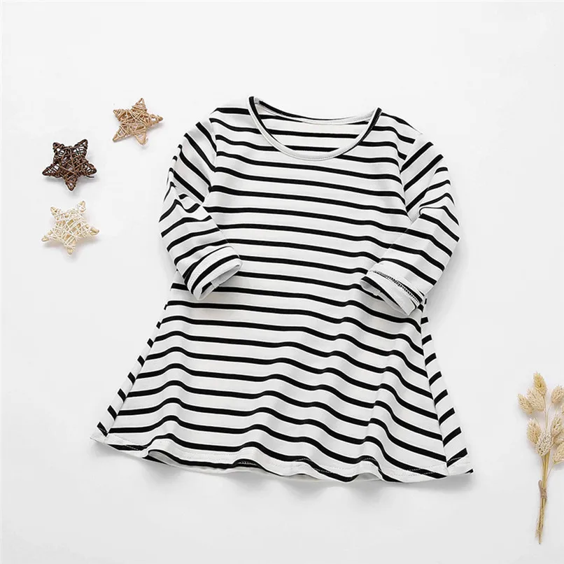 Girls Dress Infant Kids Baby Girl Candy Color Striped Long Sleeve Princess Dress Casual Cotton Dress Baby Girls Clothes JY09#F (3)