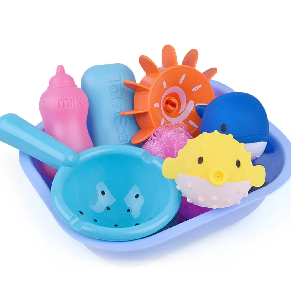 MrY 8 Pcs Silicone Baby Bath Toys Set Sprinkler Bathroom Water Spray Squeeze Toys Soft Rubber  Fishing Toys Play Animals Bath
