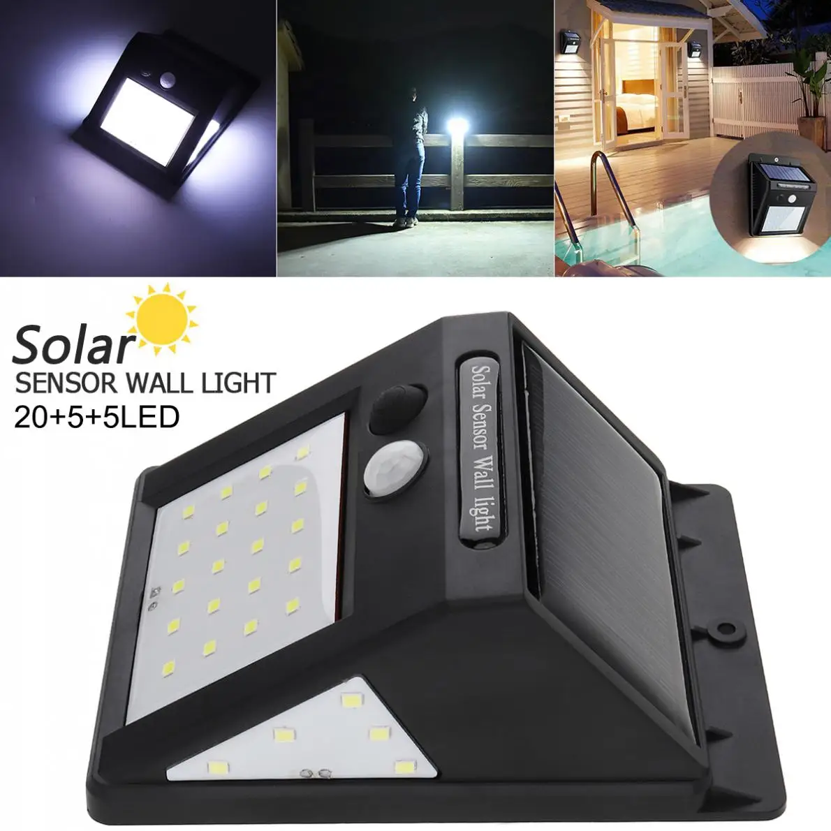 

4W 3.7V 20+5+5 LED 3 Modes Human Body Sensing Wall Light Bulb IP-4 Solar Sensor Corridor Light for Garden Outdoor Courtyard