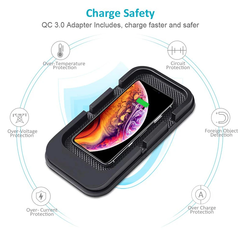 Hadinas автомобильный держатель Беспроводное зарядное устройство 10 Вт противоскользящая Беспроводная зарядная подставка для samsung S10 Xiaomi 9 iPhone X 8 подарок QC автомобильное зарядное устройство