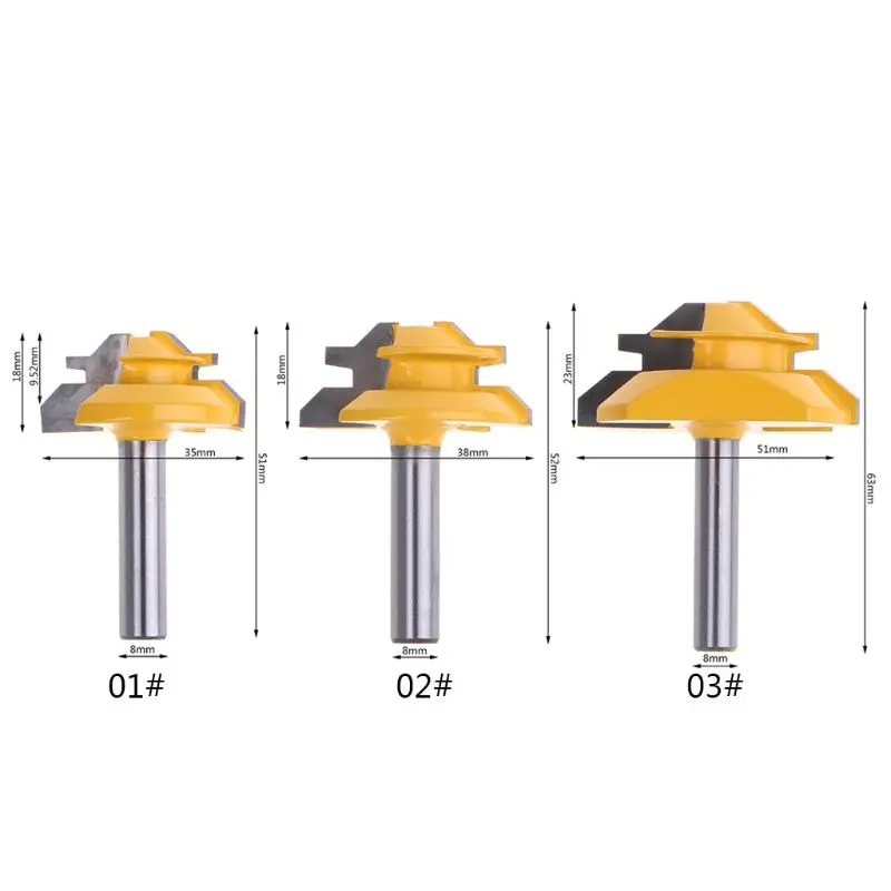45 градусов Блокировка Торцовочная 8*1-1/2 3/8 8*2 фреза 8 мм хвостовик триммер дрель фреза дерево Рабочий инструмент