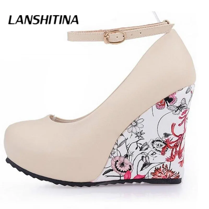 Flower Print Wedges Platform Shoes Fashion Ankle Strap 2017 High Wedges