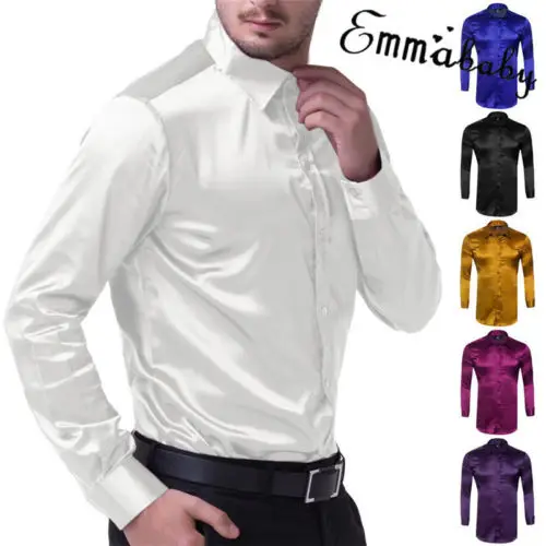 HIRIGIN шелк сатин мужская с длинным рукавом роскошное платье, рубашка итальянский тип рубашки формальная блузка
