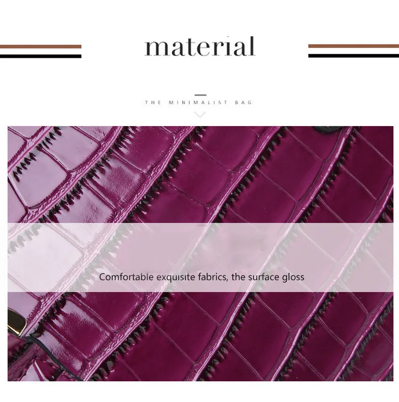 Vintage Women's Handbag Patent Leather Crocodile Pattern Female Tote Famous Fashion Brand Shoulder Bag Red Purple Top-Handle Bag (9)