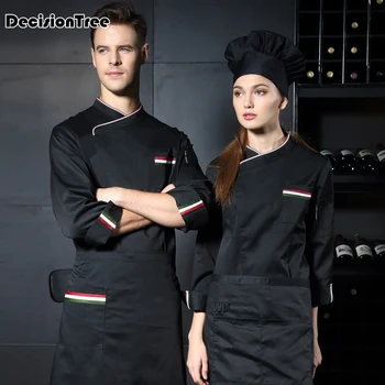 

2020 double breast pocket design man chef uniform coat restaurant kitchen wear waiter jacket