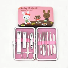 11 шт. комплекты клиперов для ногтей инструмент для маникюра из нержавеющей стали с милым Чехол-кролик