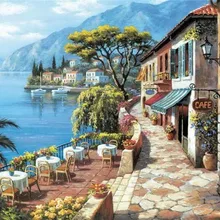 Приморский Кофе магазин пейзаж DIY живопись по номерам современные стены Книги по искусству Домашний декор Ручная роспись маслом уникальный подарок 40x50 см