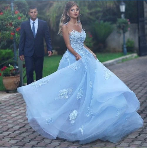 Light Blue Wedding Dress Boho Lace ...