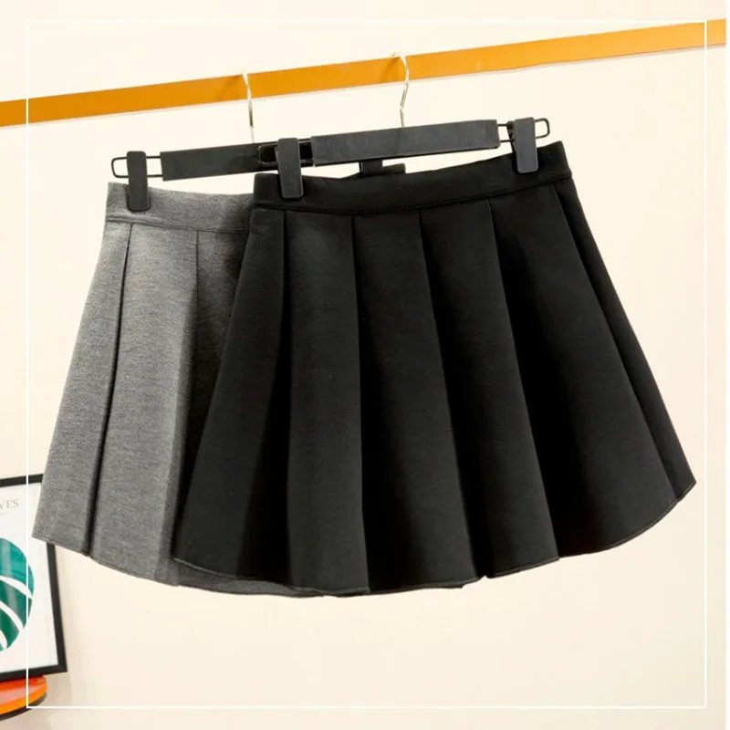 

New 2019 High Waist Space Cotton Skirt Female Wild Skirt Thick Student Pleated Skirt Casual Solid Natural Pleated