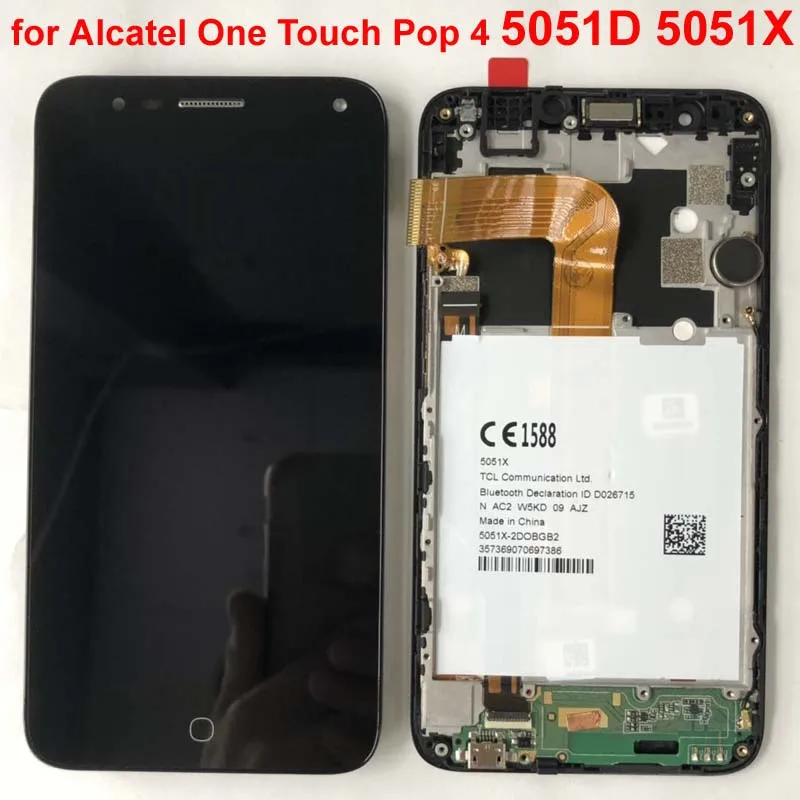

Original LCD for Alcatel One Touch Pop 4 5051D 5051X 5051 5051J 5051M LCD display +Touch Screen Digitizer Assembly parts+Frame