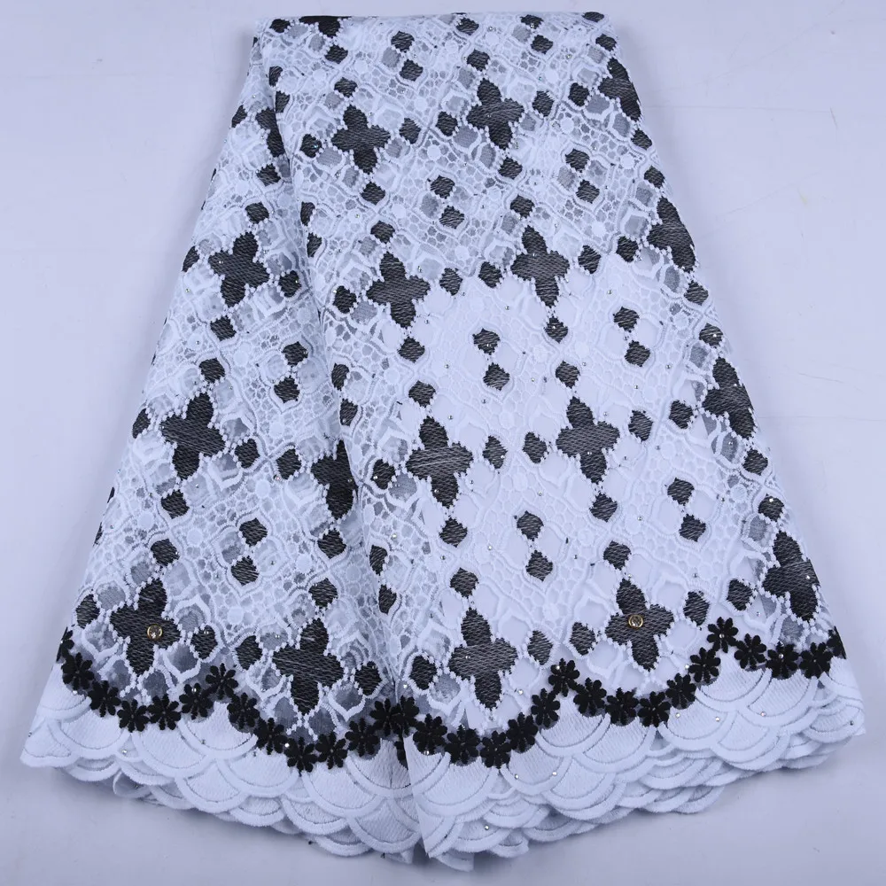 Черная+ белая африканская сухая кружевная ткань высокого качества, молочный шелк, кружевная ткань для свадьбы, последние камни, французская сетка, кружевная ткань 1656