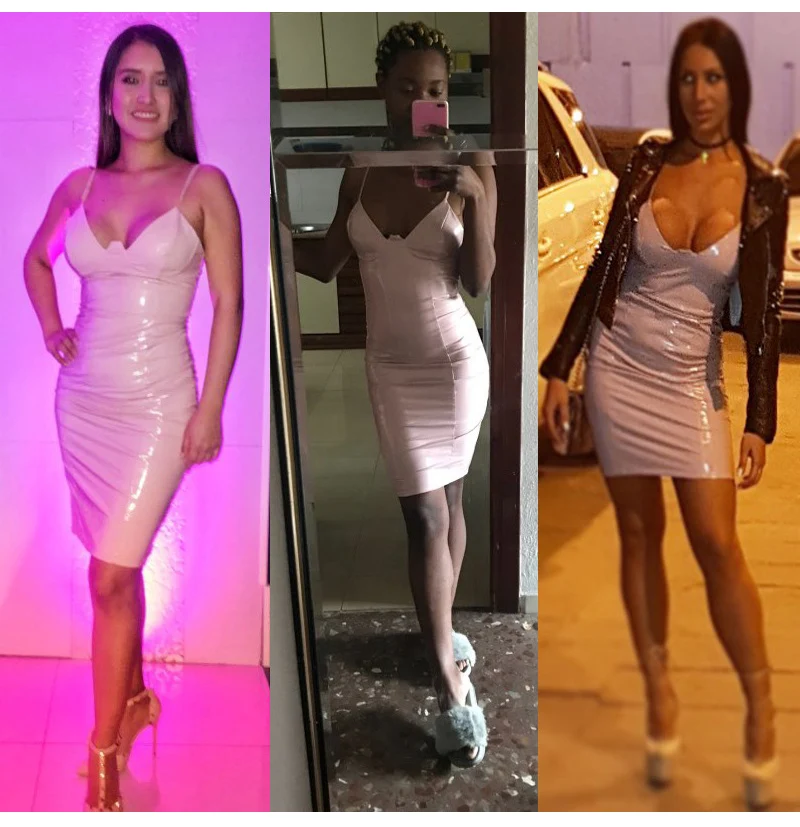New Sexy Women Faux Leather Dress Wetlook PVC Latex Halter Sleeveless Deep V Cut Dress Shiny PU Nightclub Uniforms  (3)