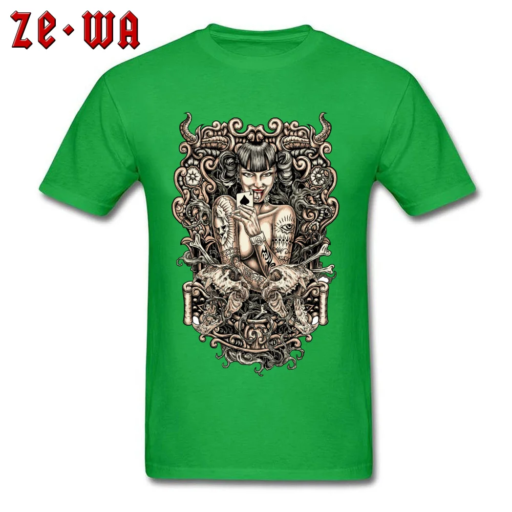 Funny Short Sleeve Tops Shirt Summer Fall O Neck 100% Cotton Youth T Shirts Tattooed Evil Girl Funny T-Shirt New Arrival Tattooed Evil Girl green