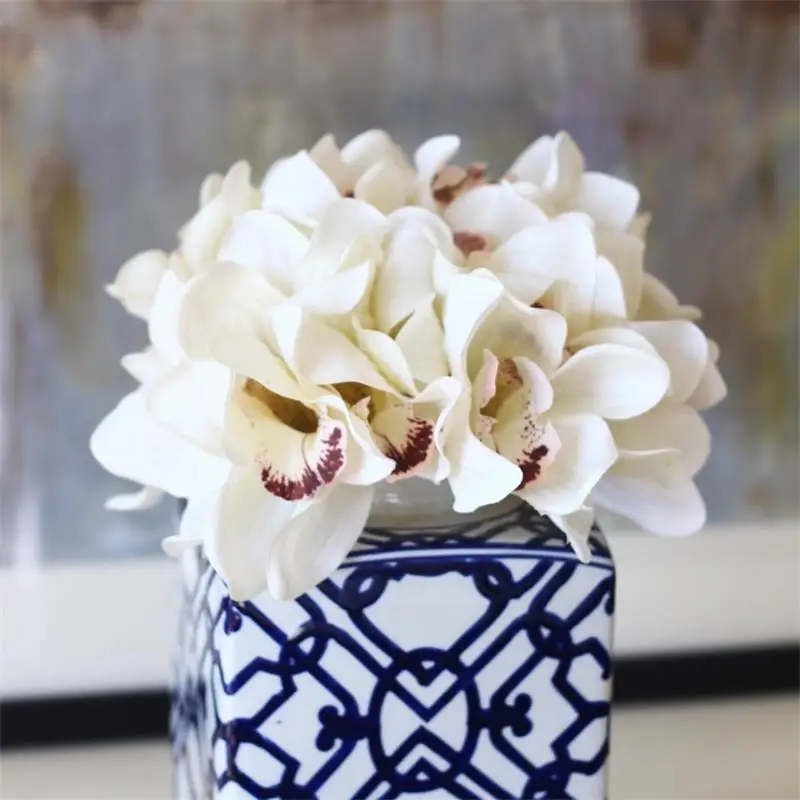 

1 bouquet 2 type Real Touch cymbidium table decoration flower DIY wedding bride hand flowers home decor artificial orchild