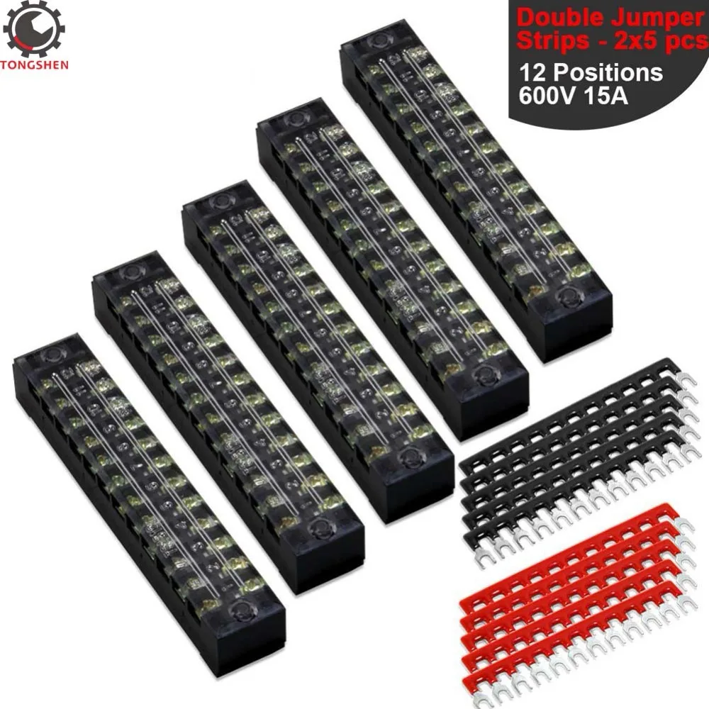 Terminal Block 12 Positions 600V 15A Dual Row Barrier Screw Terminal