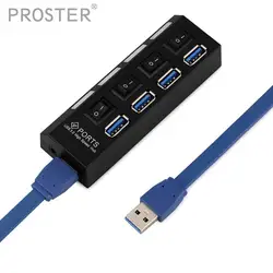 Proster 4 порта USB 3,0 концентратор 5 Гбит/с коммутатор для ноутбука портативный адаптер кабель и переключатель 900mA автобус-usb-адаптер питания