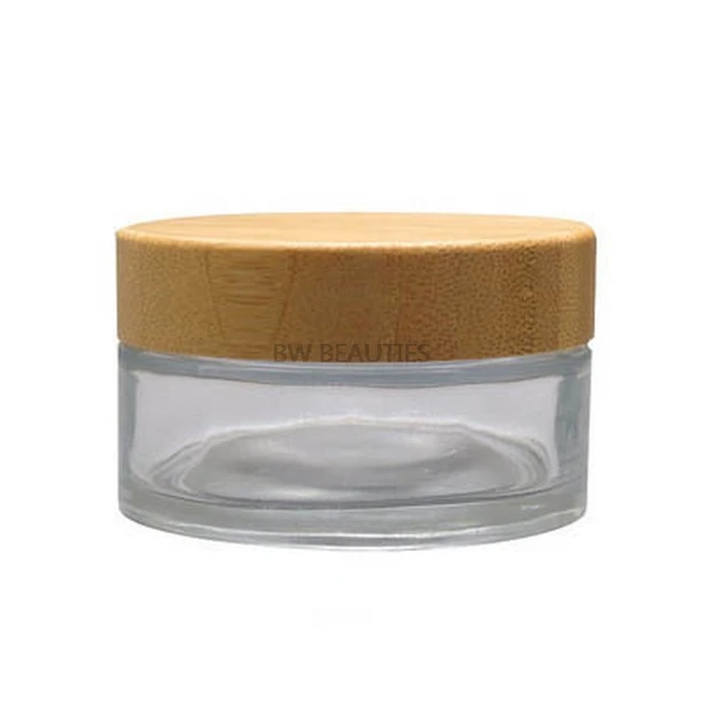 Download 100g Refillable Clear Glass Cosmetics Bottles With Bamboo ...