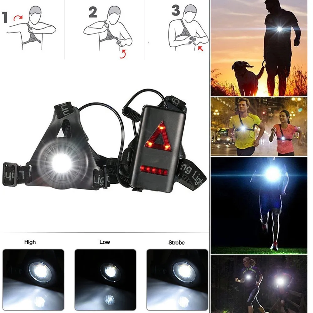 

Outdoor Running Lights LED Night Running Flashlight USB Charge Chest Lamp